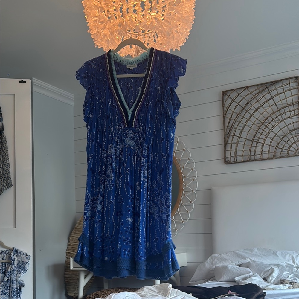 Poupette St. Barth Blue Ruffled Tiered Mini Dress